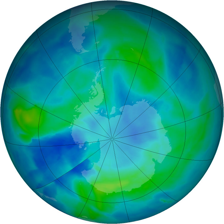 Antarctic ozone map for 23 March 2012